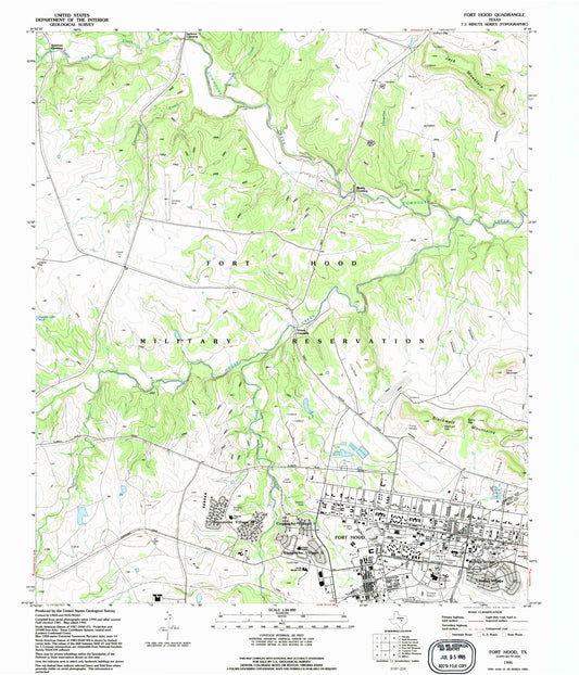 Classic USGS Fort Hood Texas 7.5'x7.5' Topo Map Image