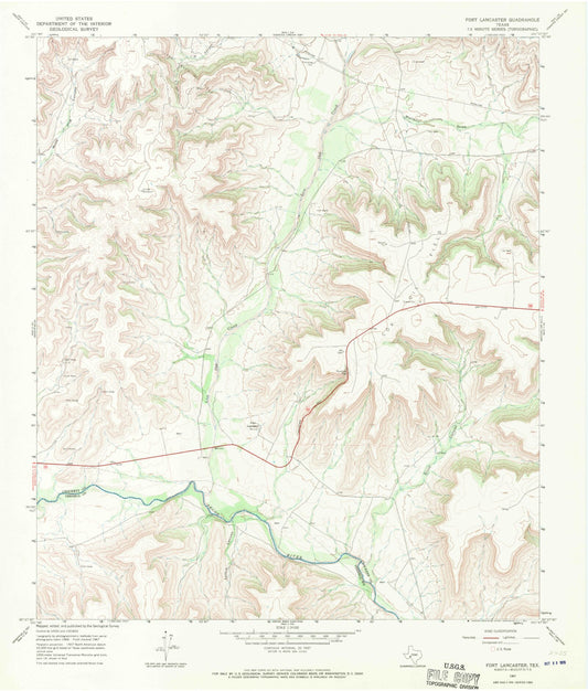 Classic USGS Fort Lancaster Texas 7.5'x7.5' Topo Map Image