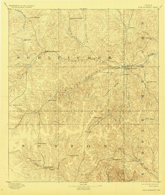 Historic 1893 Fort McKavett Texas 30'x30' Topo Map Image