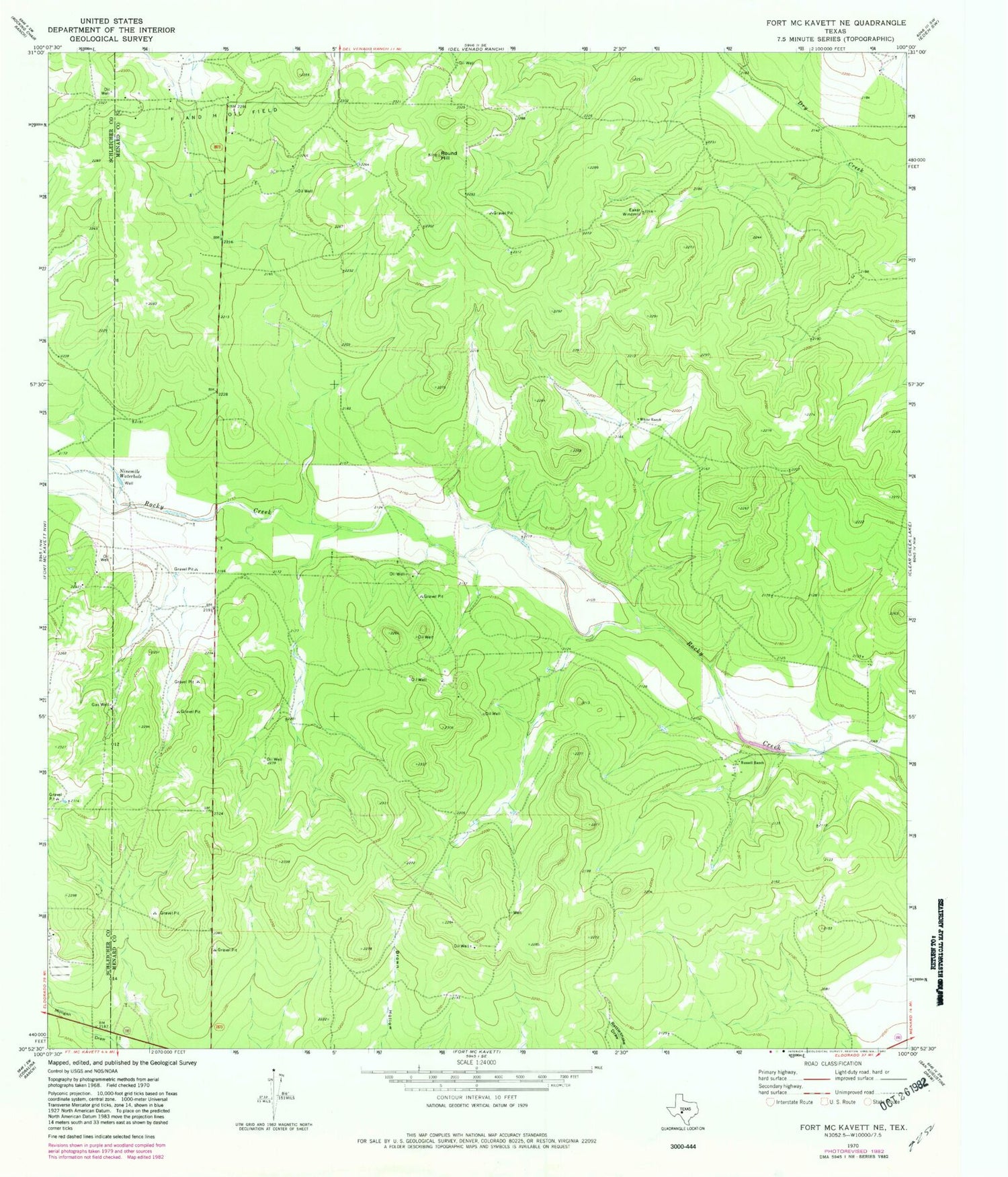 Classic USGS Fort McKavett NE Texas 7.5'x7.5' Topo Map Image