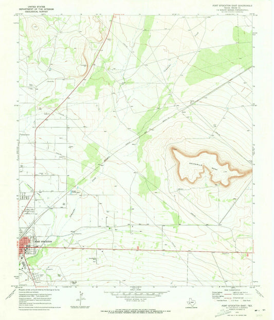 Classic USGS Fort Stockton East Texas 7.5'x7.5' Topo Map Image