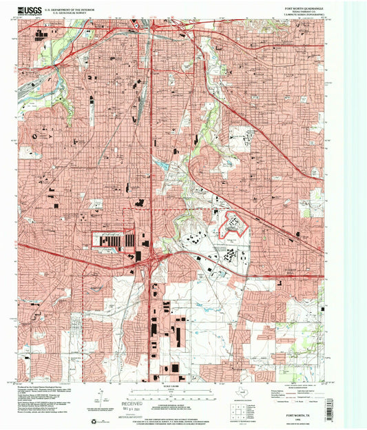 Classic USGS Fort Worth Texas 7.5'x7.5' Topo Map Image