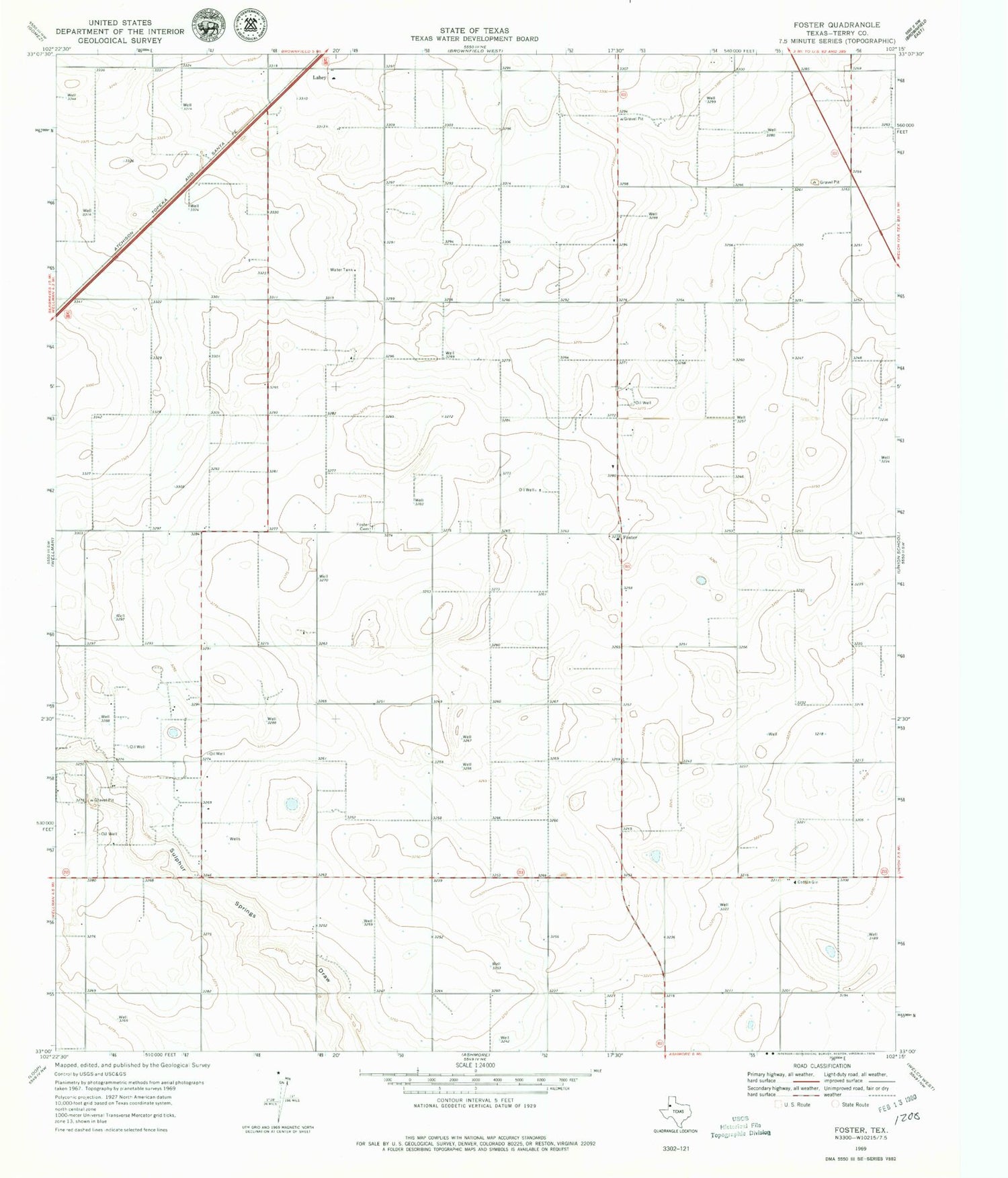 Classic USGS Foster Texas 7.5'x7.5' Topo Map Image
