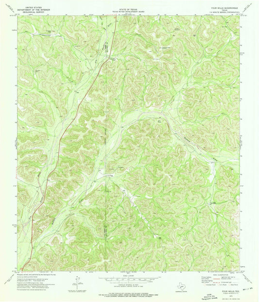 Classic USGS Four Mills Texas 7.5'x7.5' Topo Map Image