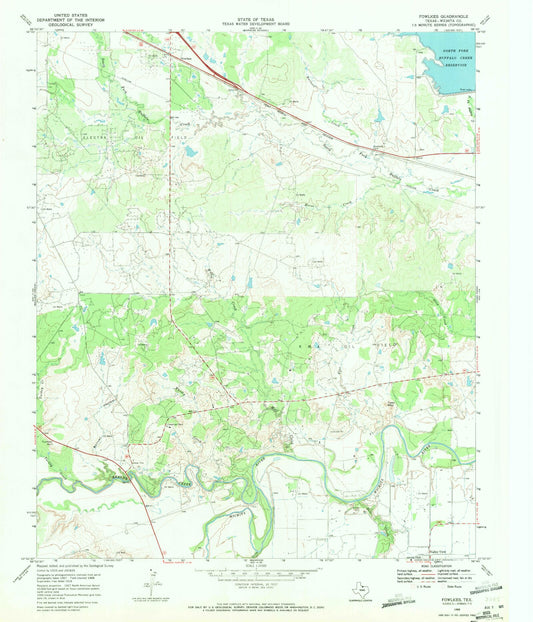 Classic USGS Fowlkes Texas 7.5'x7.5' Topo Map Image
