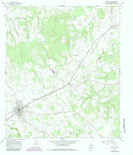 Classic USGS Franklin Texas 7.5'x7.5' Topo Map Image