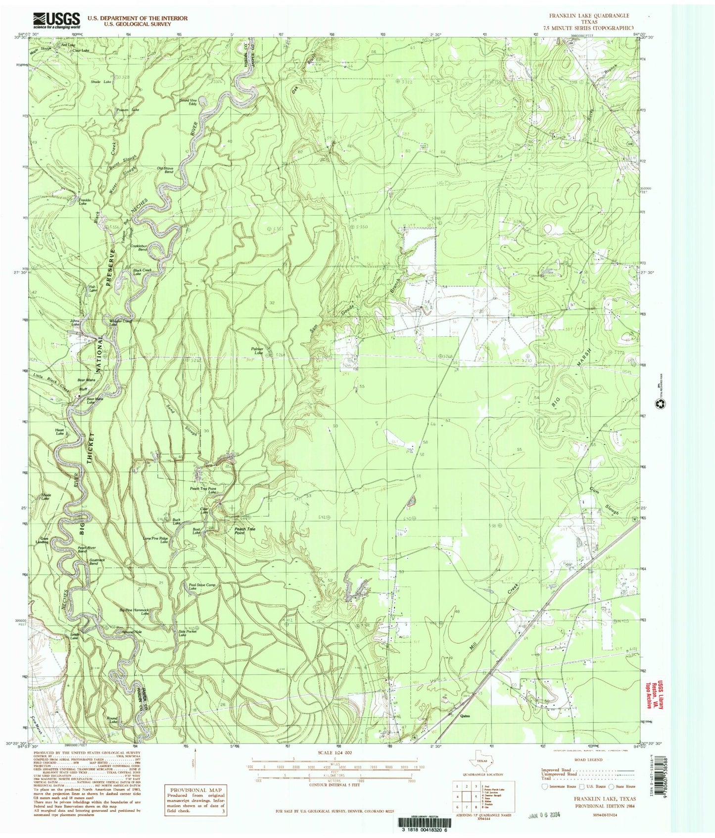 Classic USGS Franklin Lake Texas 7.5'x7.5' Topo Map Image