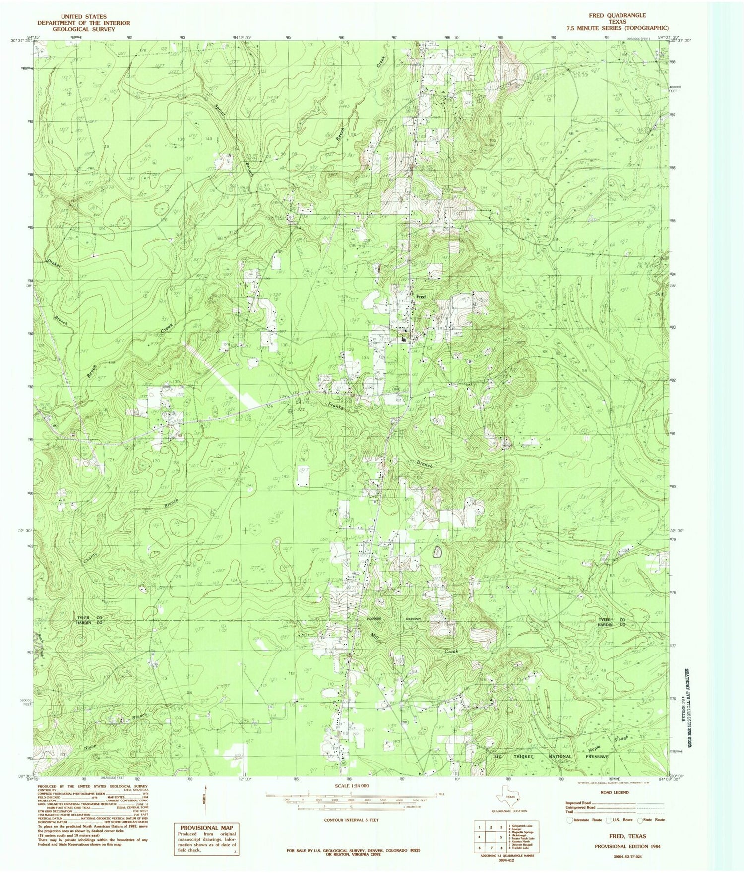 Classic USGS Fred Texas 7.5'x7.5' Topo Map Image