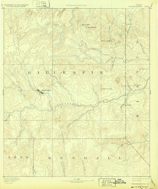 Historic 1894 Fredericksburg Texas 30'x30' Topo Map Image