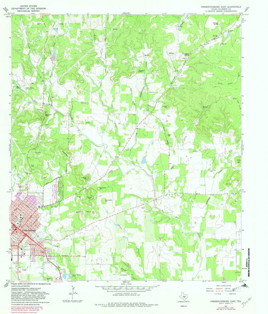 Classic USGS Fredericksburg East Texas 7.5'x7.5' Topo Map Image