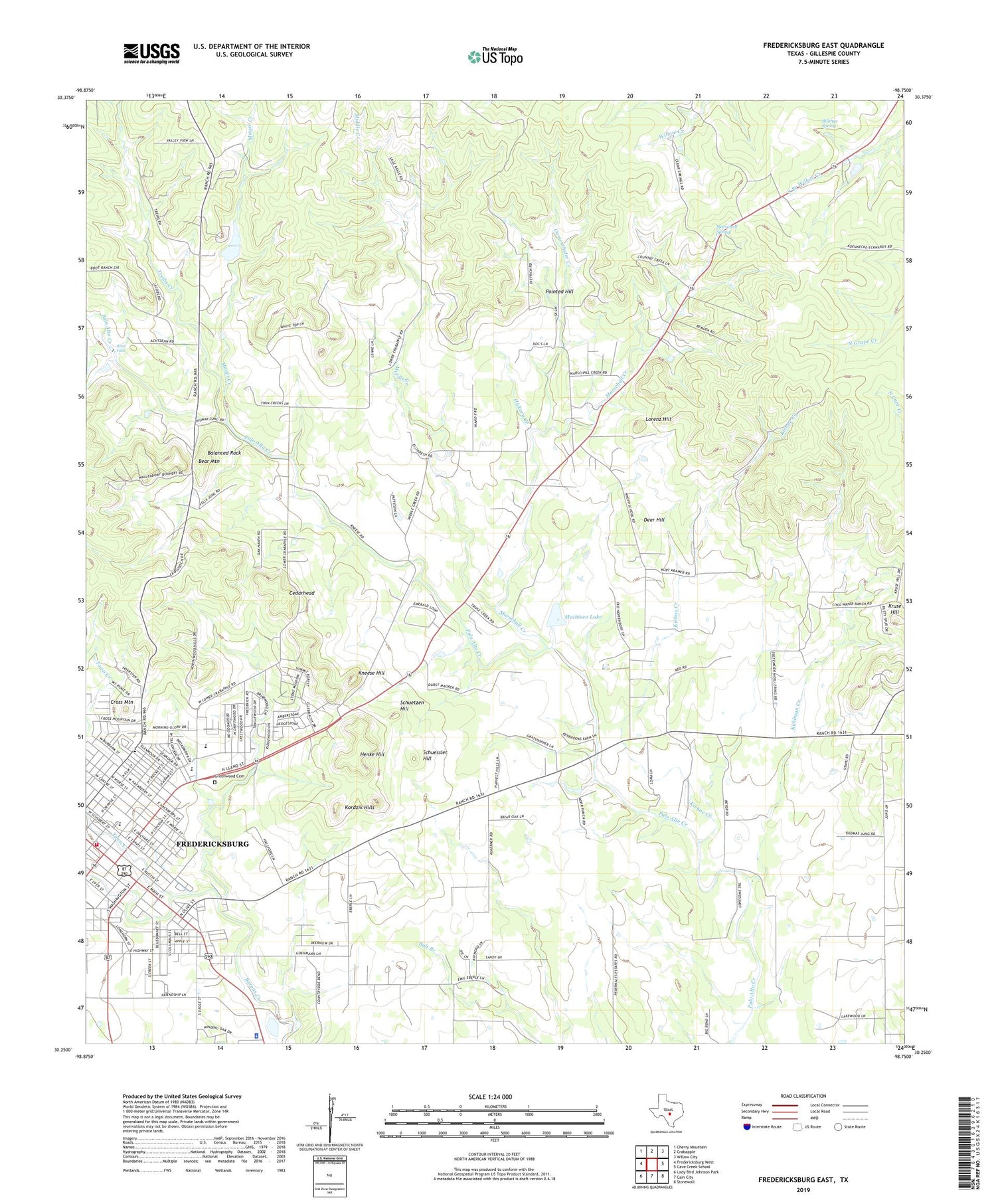 Fredericksburg East Texas US Topo Map Image
