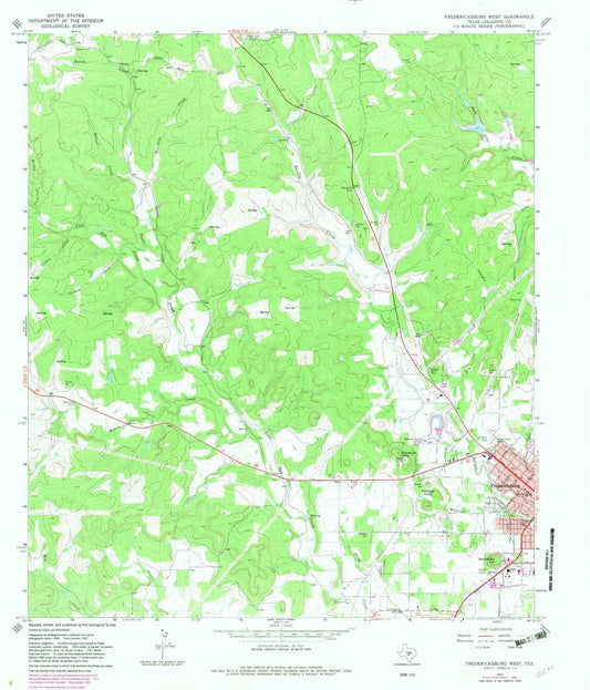 Classic USGS Fredericksburg West Texas 7.5'x7.5' Topo Map Image