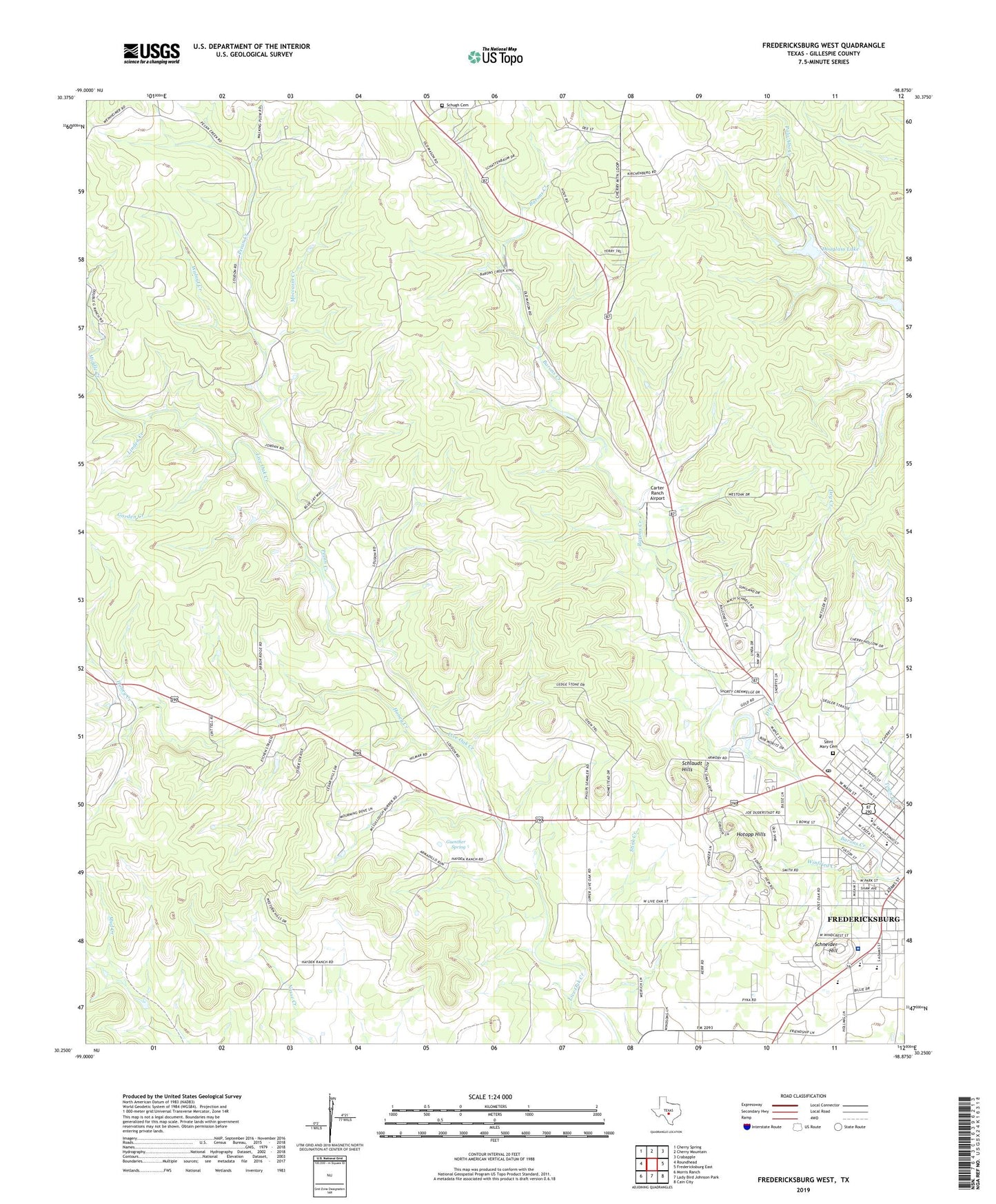 Fredericksburg West Texas US Topo Map Image