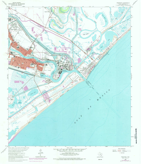 Classic USGS Freeport Texas 7.5'x7.5' Topo Map Image