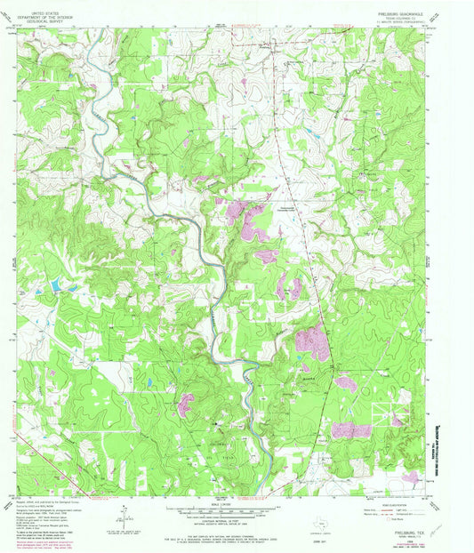 Classic USGS Frelsburg Texas 7.5'x7.5' Topo Map Image