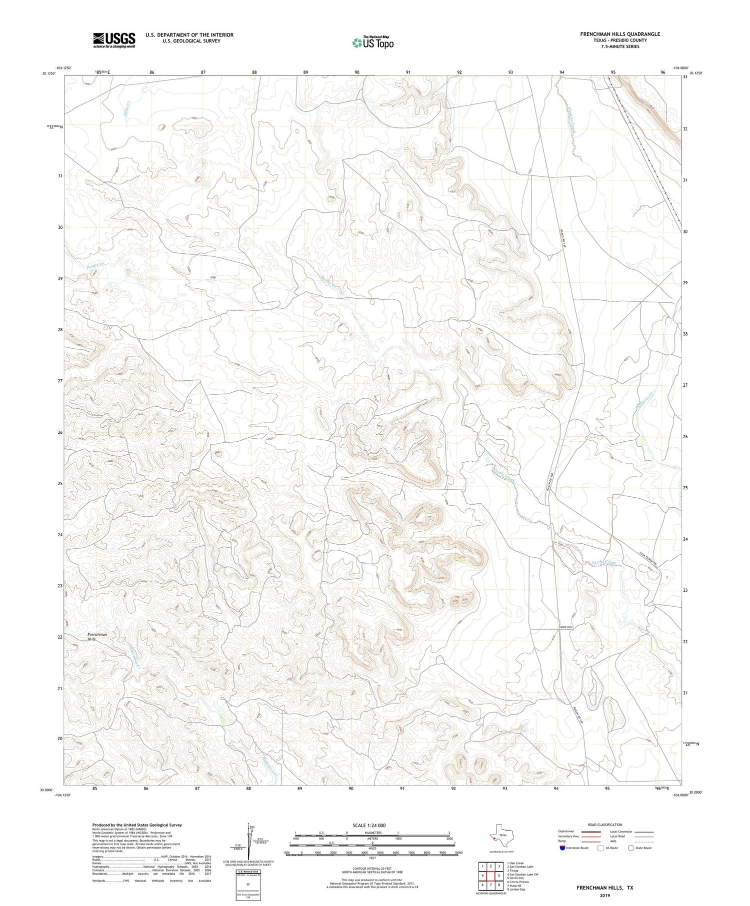 Frenchman Hills Texas US Topo Map Image