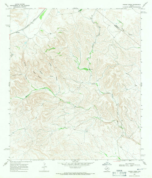 Classic USGS Fresno Creek Texas 7.5'x7.5' Topo Map Image