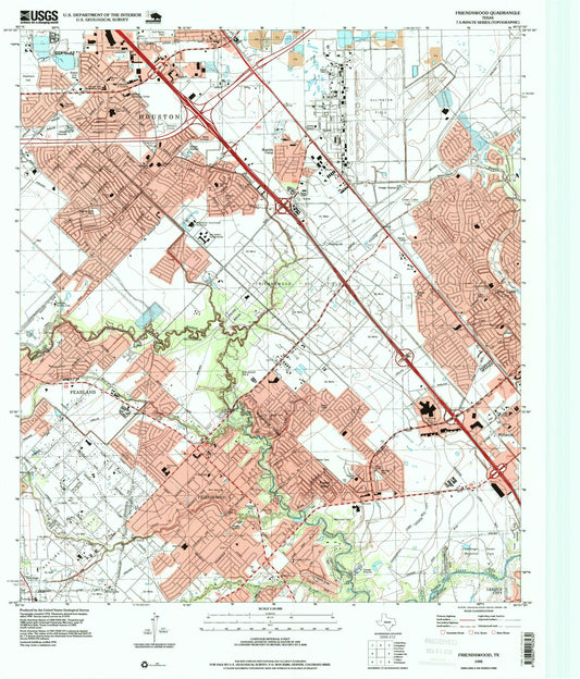 Classic USGS Friendswood Texas 7.5'x7.5' Topo Map Image