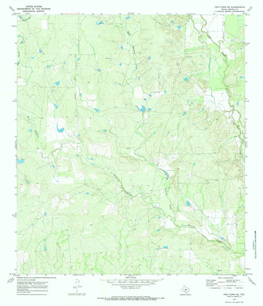 Classic USGS Frio Town NE Texas 7.5'x7.5' Topo Map Image