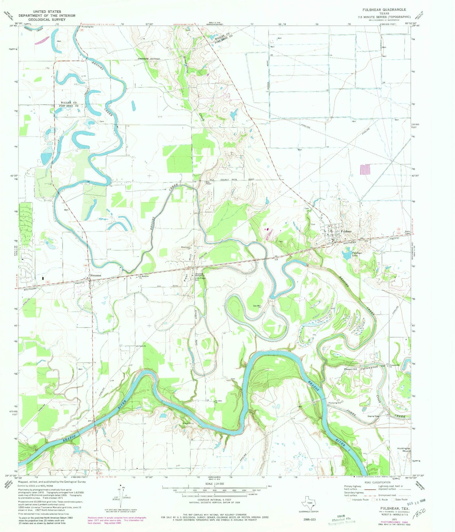 Classic USGS Fulshear Texas 7.5'x7.5' Topo Map Image