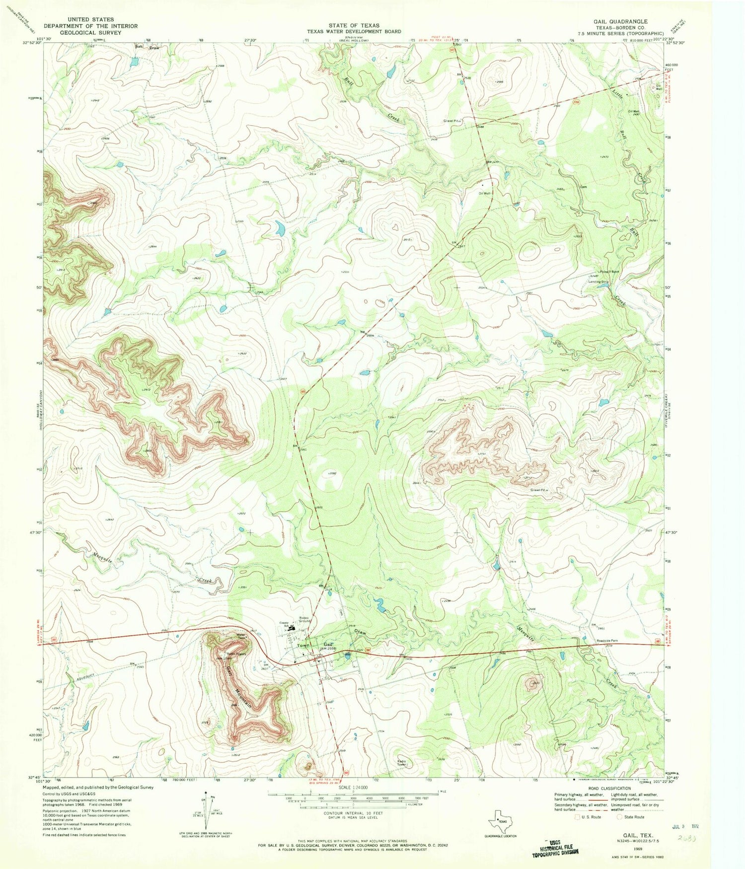 Classic USGS Gail Texas 7.5'x7.5' Topo Map Image