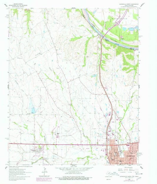 Classic USGS Gainesville North Texas 7.5'x7.5' Topo Map Image