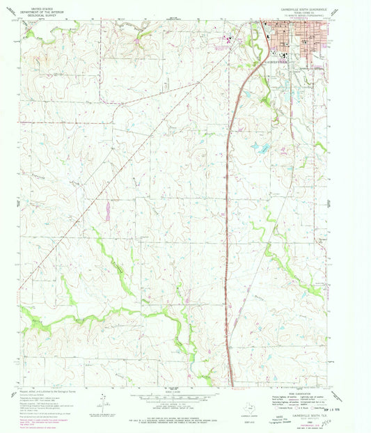 Classic USGS Gainesville South Texas 7.5'x7.5' Topo Map Image