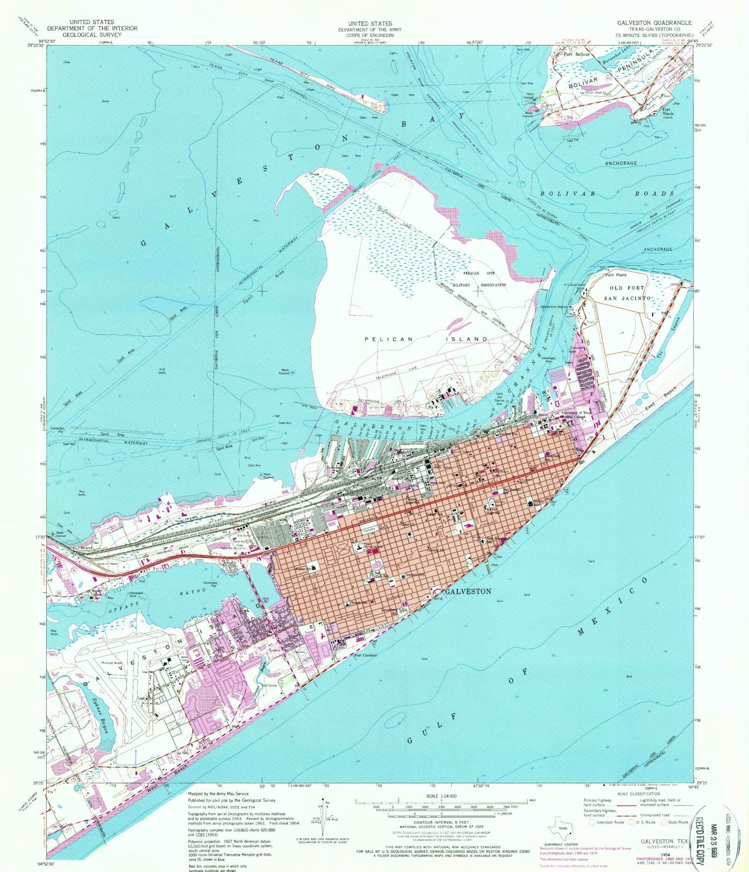 Classic USGS Galveston Texas 7.5'x7.5' Topo Map Image