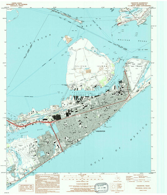Classic USGS Galveston Texas 7.5'x7.5' Topo Map Image