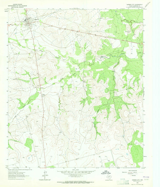 Classic USGS Garden City Texas 7.5'x7.5' Topo Map Image