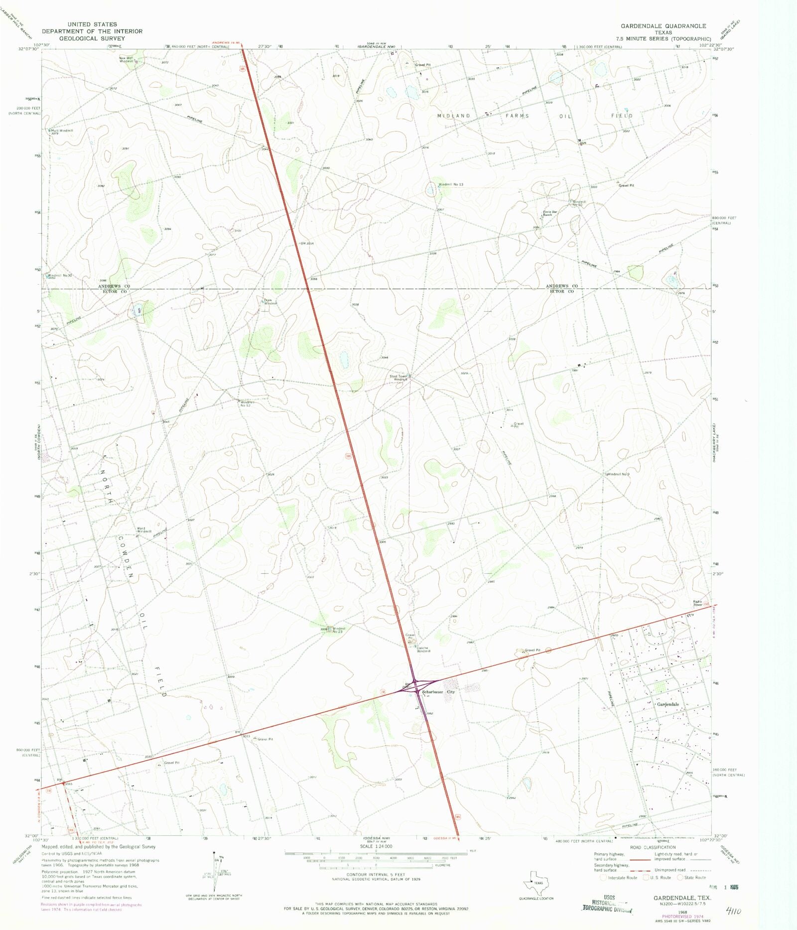 Classic USGS Gardendale Texas 7.5'x7.5' Topo Map MyTopo Map Store