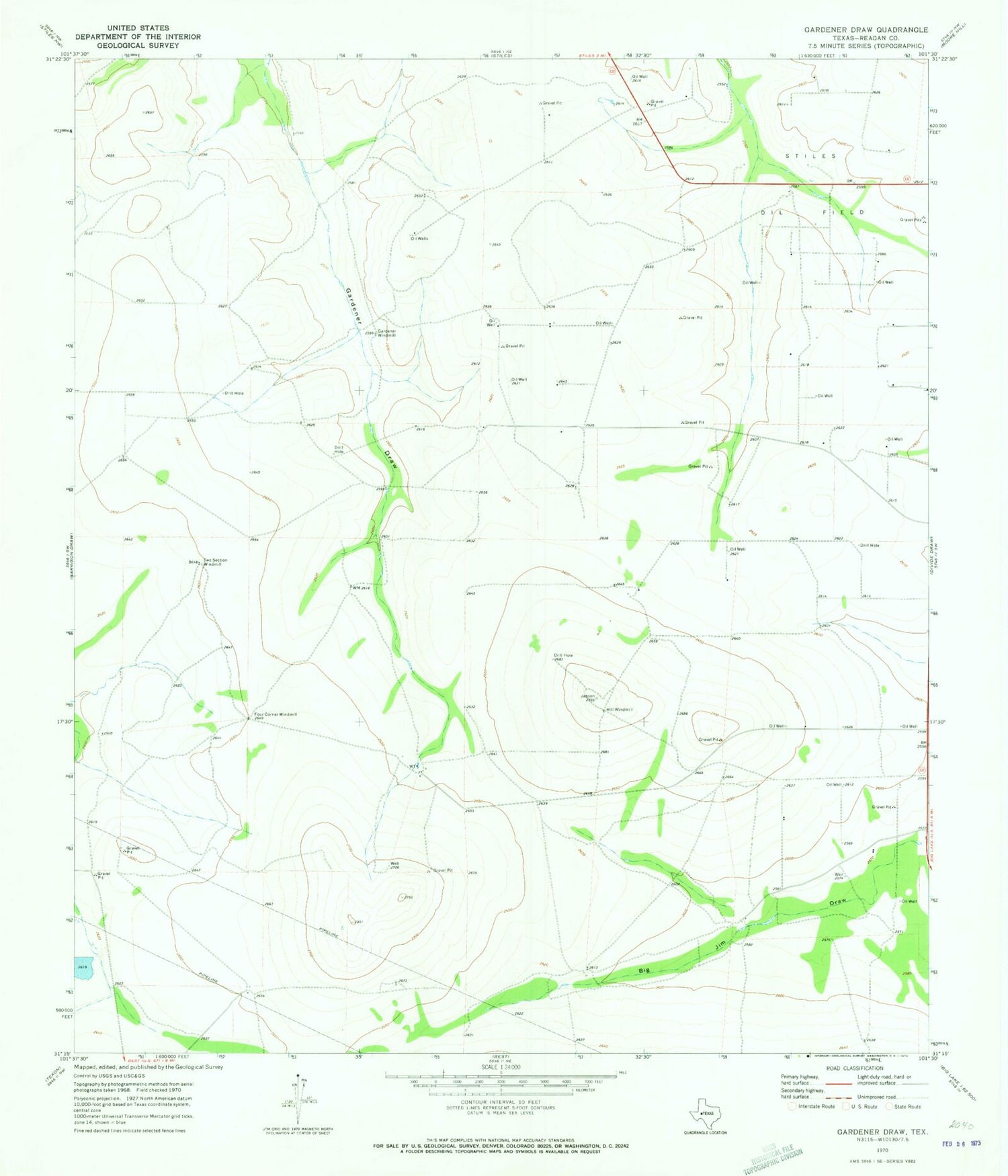 Classic USGS Gardener Draw Texas 7.5'x7.5' Topo Map Image