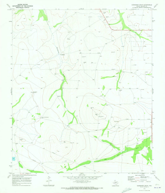 Classic USGS Gardener Draw Texas 7.5'x7.5' Topo Map Image