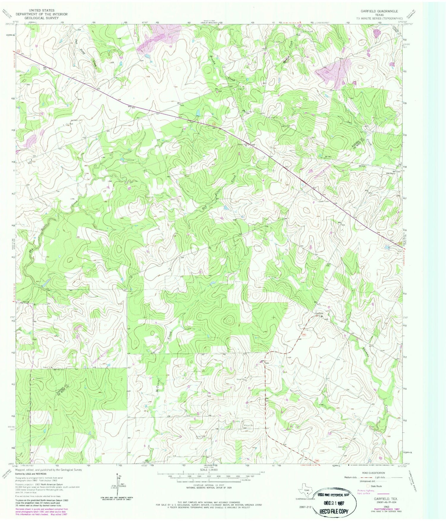 Classic USGS Garfield Texas 7.5'x7.5' Topo Map Image