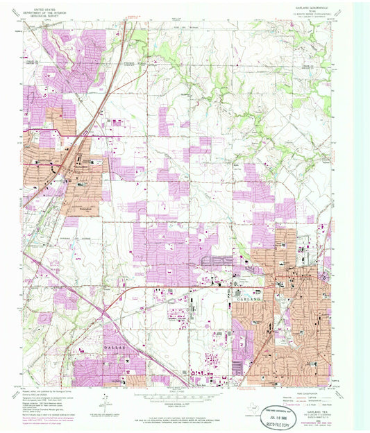 Classic USGS Garland Texas 7.5'x7.5' Topo Map Image