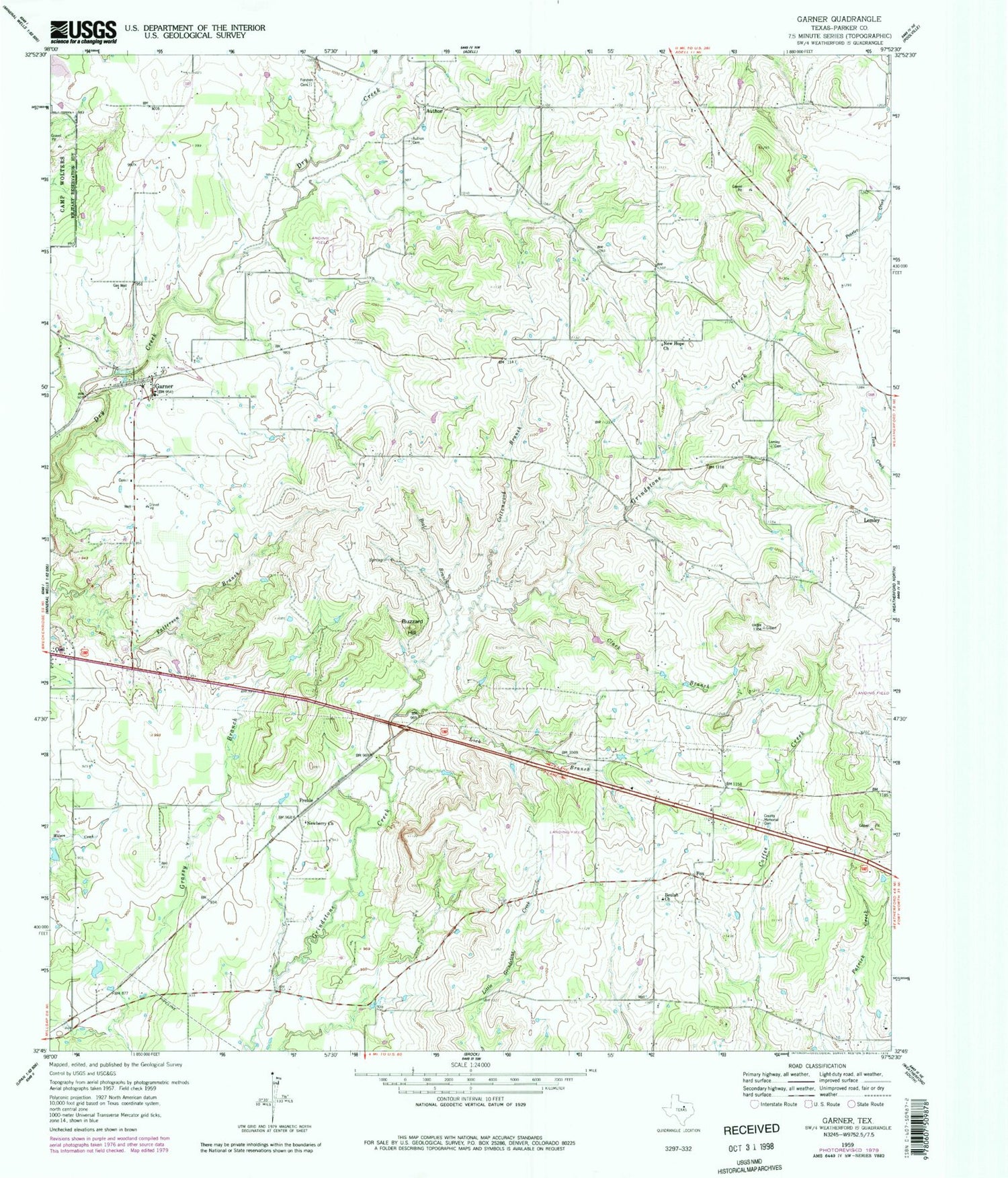 Classic USGS Garner Texas 7.5'x7.5' Topo Map Image
