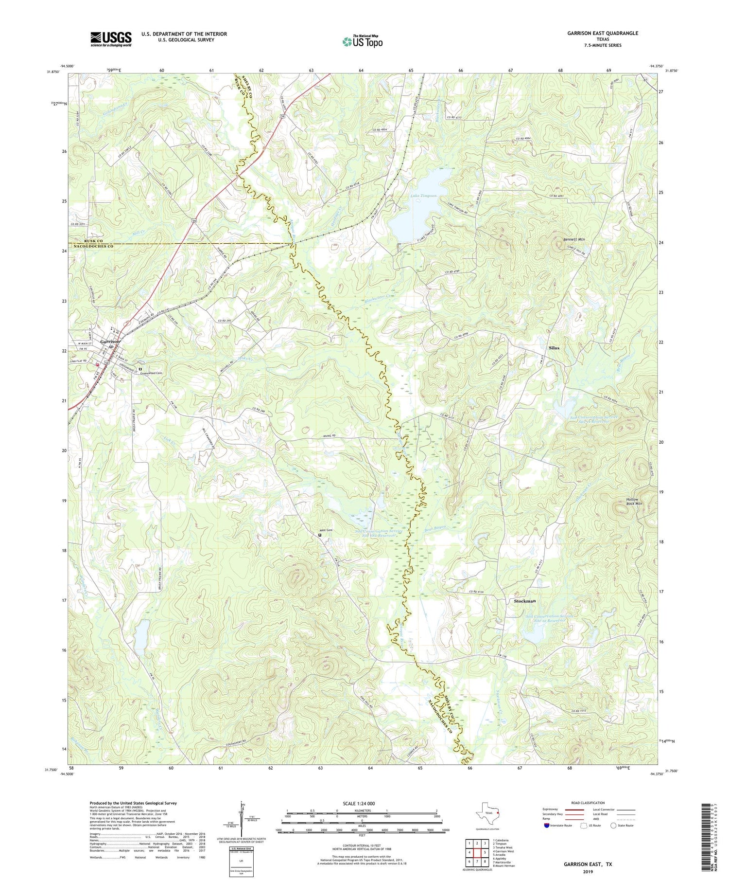 Garrison East Texas US Topo Map Image