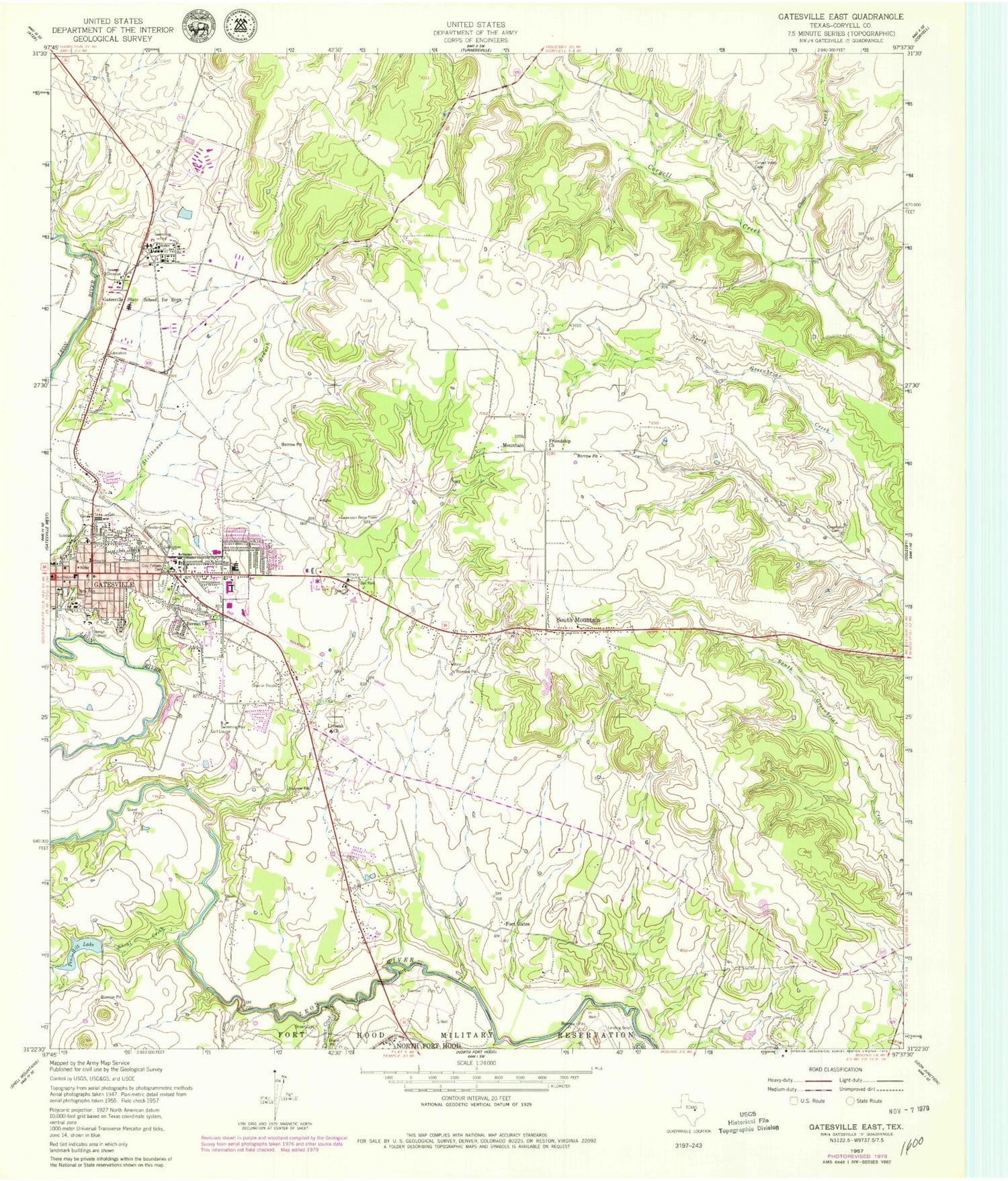 Classic USGS Gatesville East Texas 7.5'x7.5' Topo Map Image