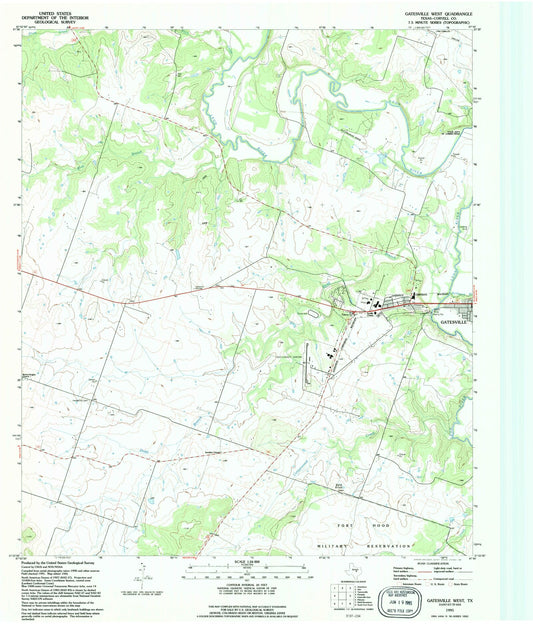 Classic USGS Gatesville West Texas 7.5'x7.5' Topo Map Image