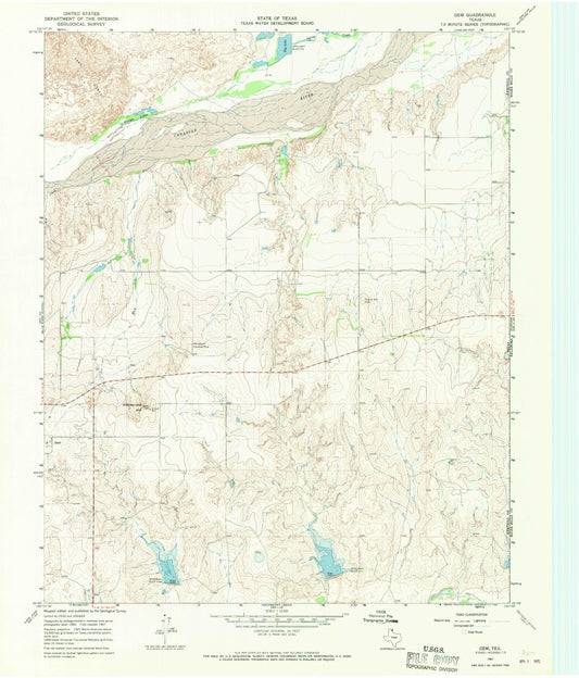 Classic USGS Gem Texas 7.5'x7.5' Topo Map Image
