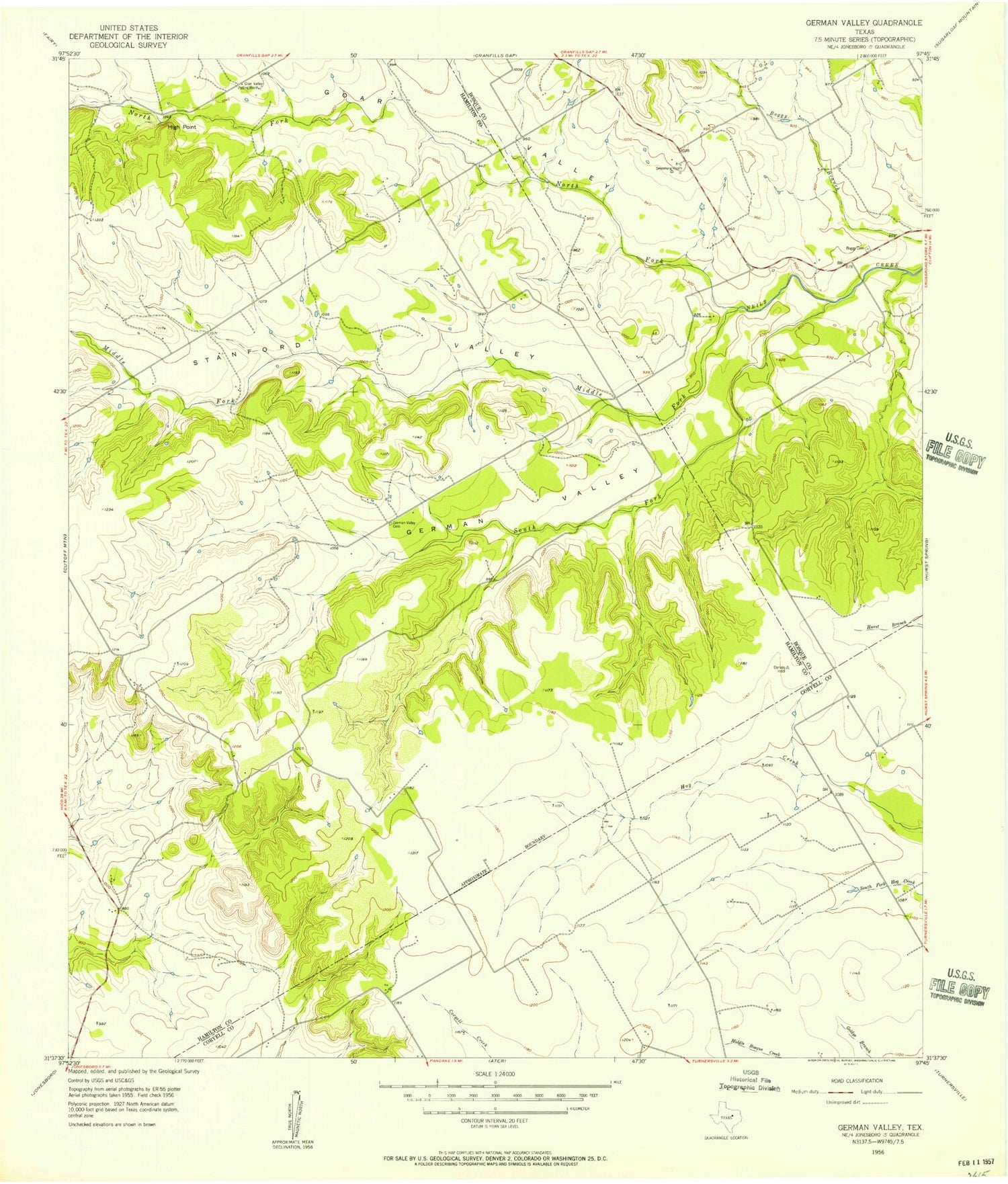 Classic USGS German Valley Texas 7.5'x7.5' Topo Map Image