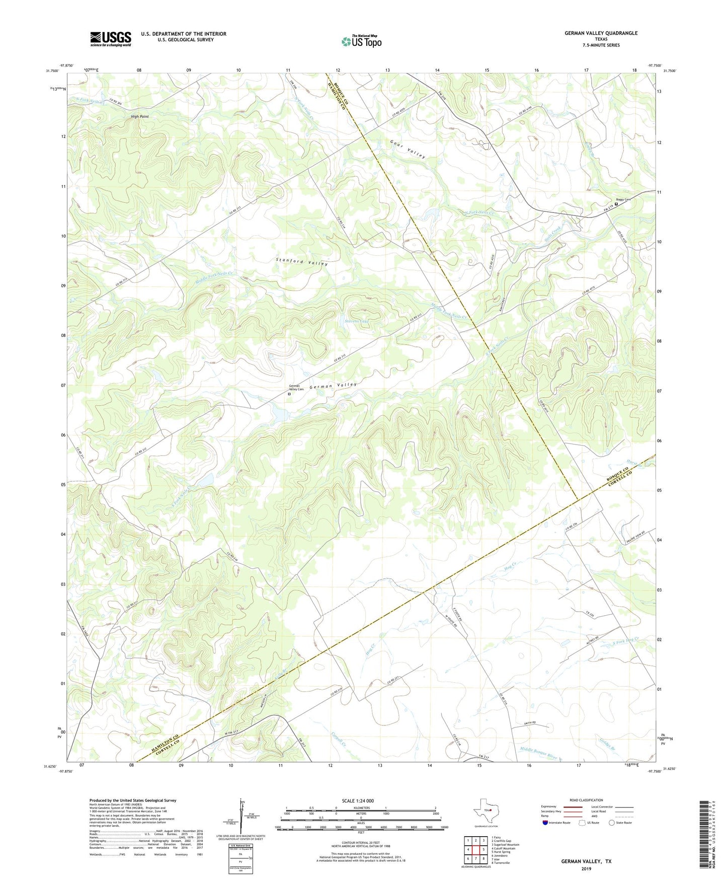 German Valley Texas US Topo Map Image