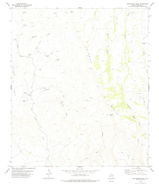 Classic USGS Gettysburg Peak Texas 7.5'x7.5' Topo Map Image