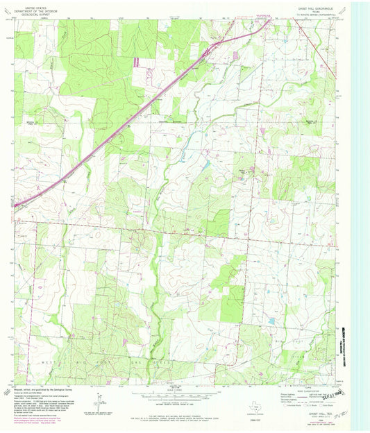 Classic USGS Ghost Hill Texas 7.5'x7.5' Topo Map Image