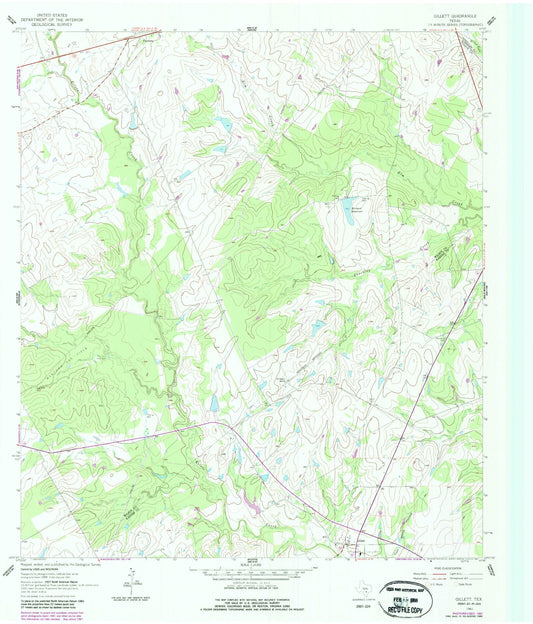 Classic USGS Gillett Texas 7.5'x7.5' Topo Map Image