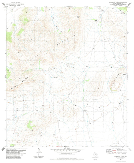 Classic USGS Gilliland Peak Texas 7.5'x7.5' Topo Map Image