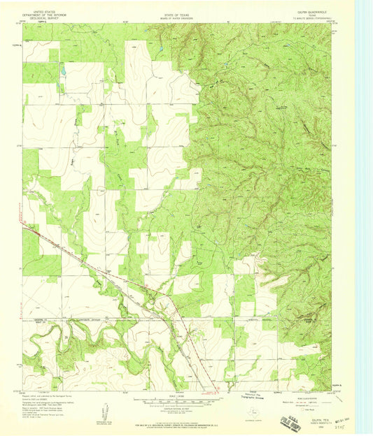 Classic USGS Gilpin Texas 7.5'x7.5' Topo Map Image