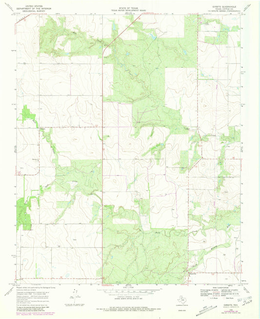 Classic USGS Ginsite Texas 7.5'x7.5' Topo Map Image