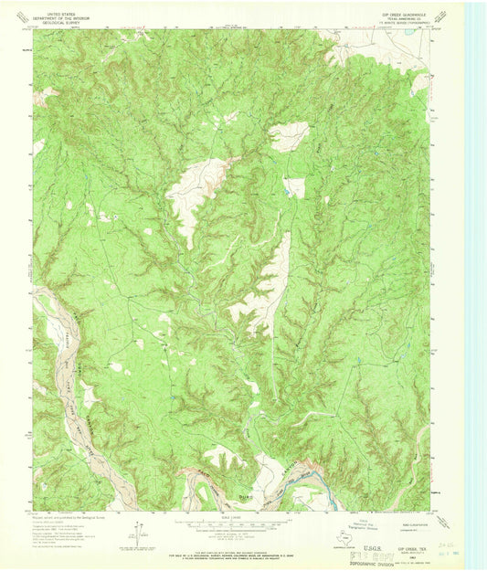 Classic USGS Gip Creek Texas 7.5'x7.5' Topo Map Image