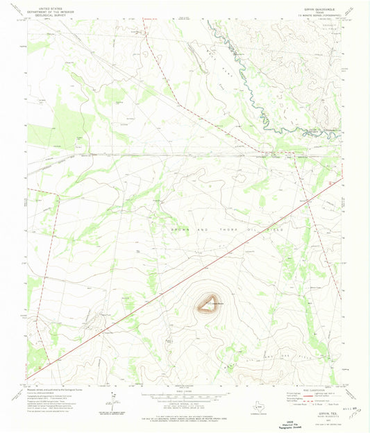 Classic USGS Girvin Texas 7.5'x7.5' Topo Map Image